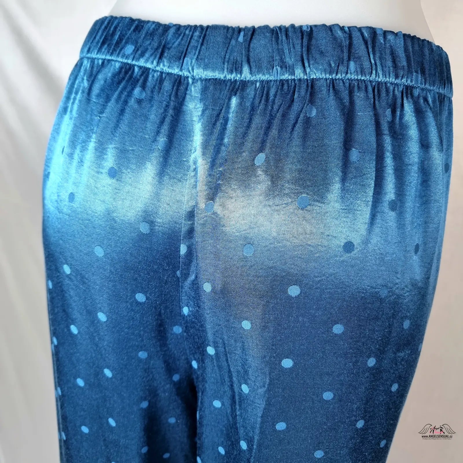 Modré hedvábné saténové kalhoty s puntíky a elastickým pasem, Victoria’s Secret
