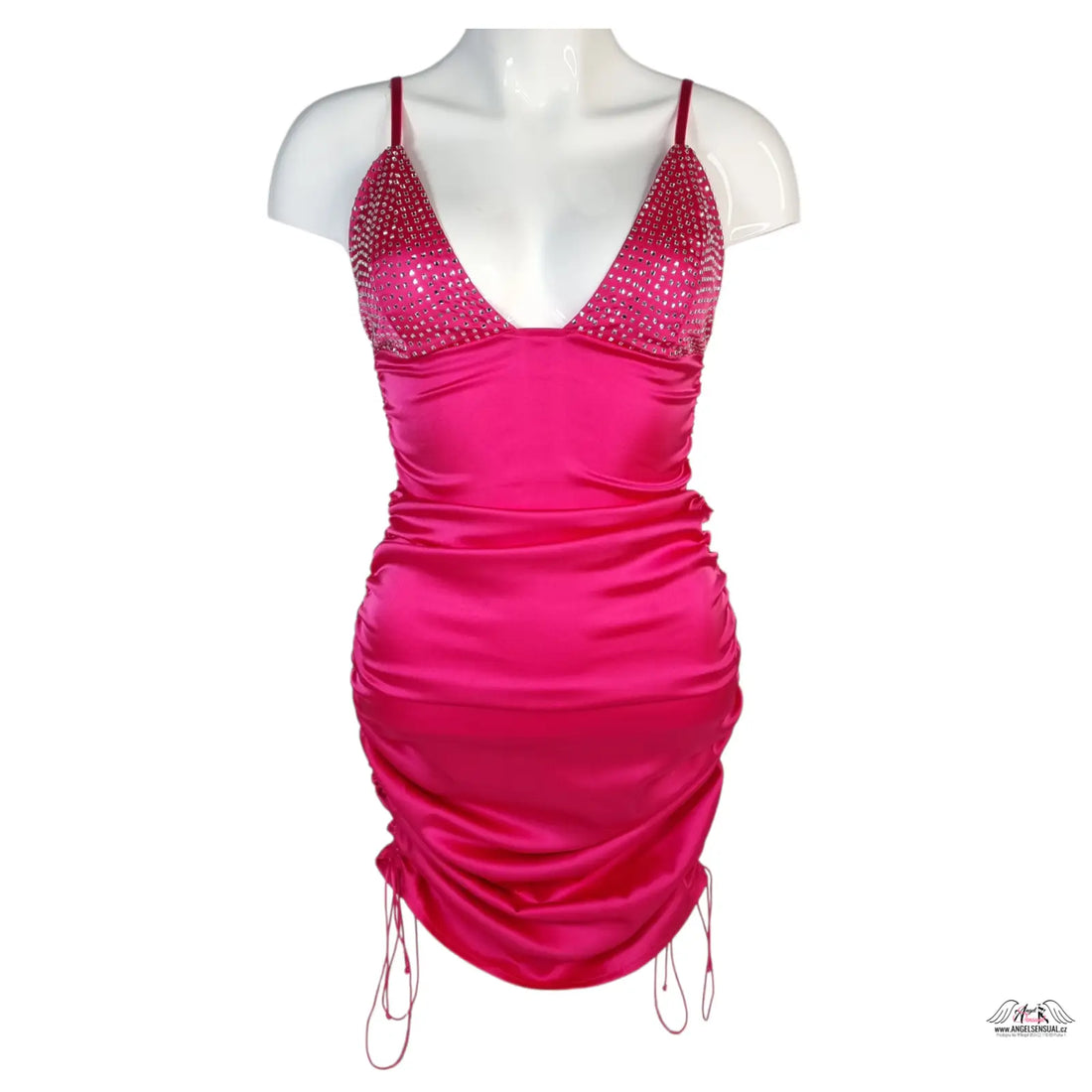 Victoria’s Secret Love For Lemons saténové šaty s V výstřihem a rhinestony