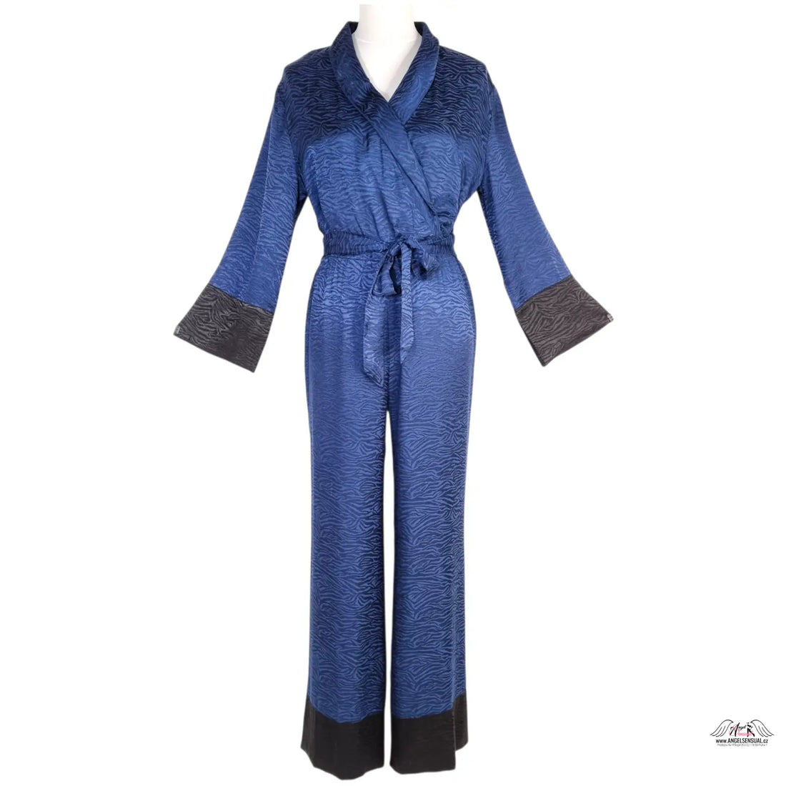 Modrý hadí potisk overal Victoria’s Secret s černými lemy a vázáním