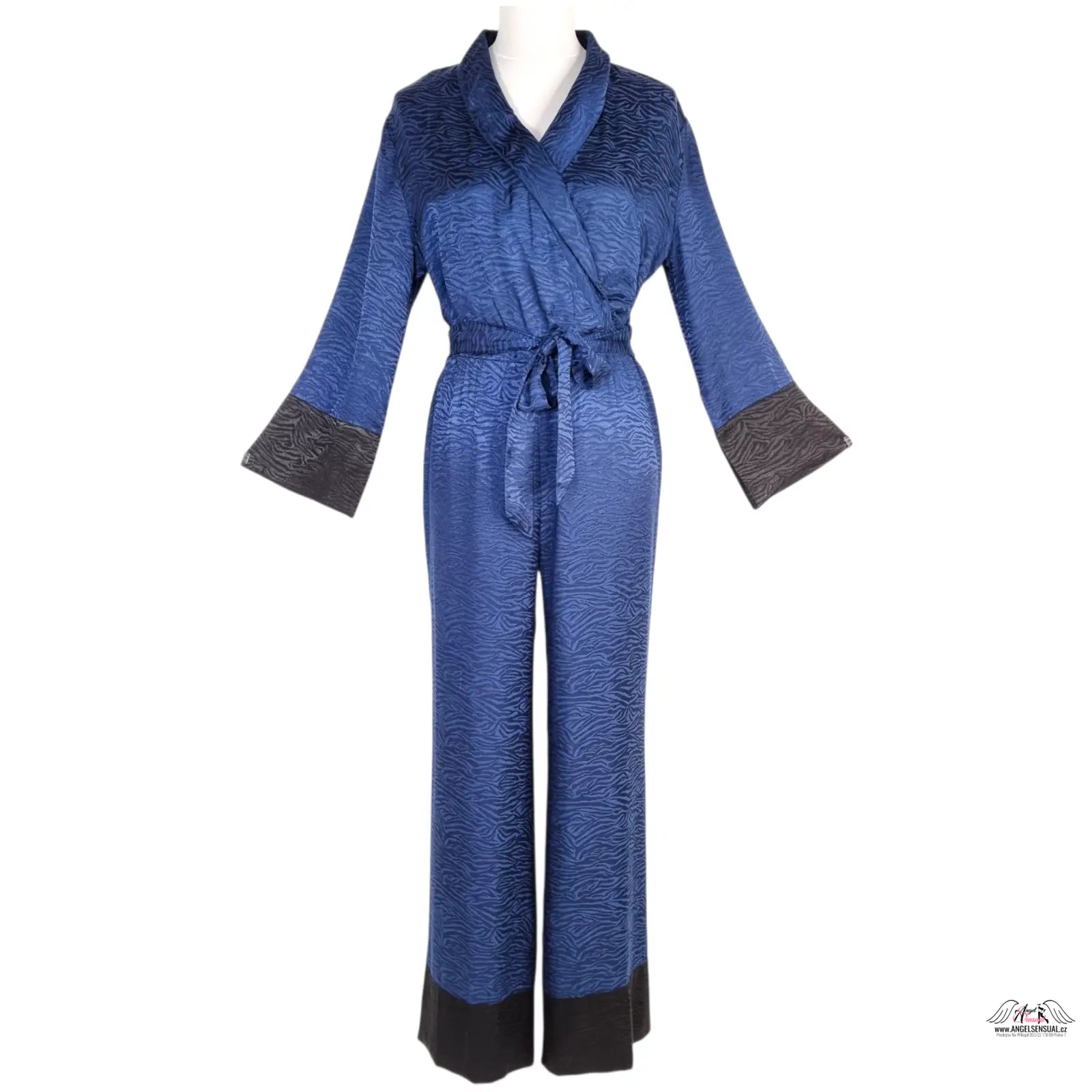 Modrý hadí potisk overal Victoria’s Secret s černými lemy a vázáním