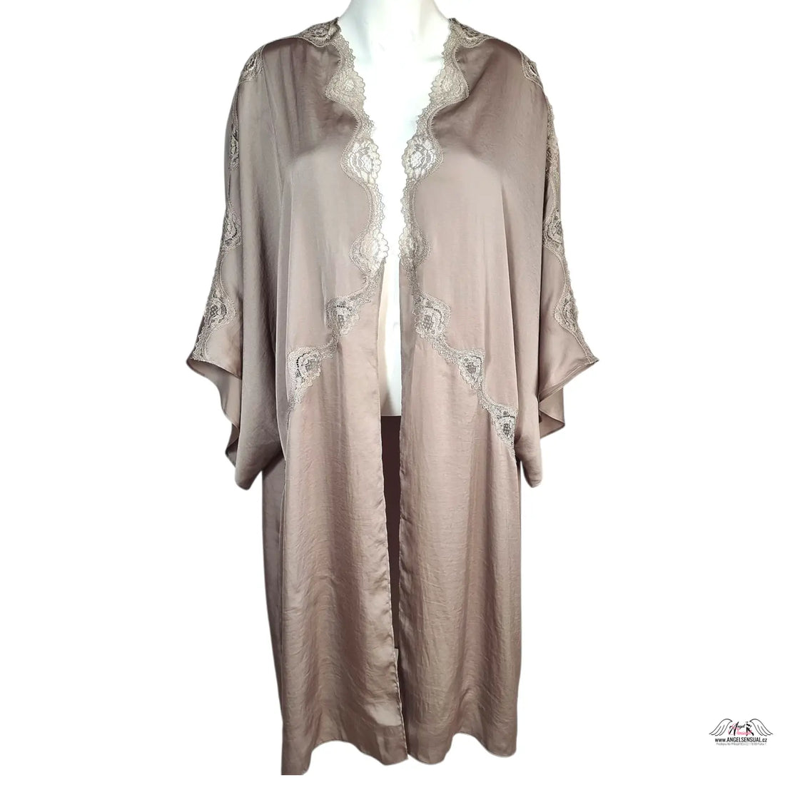 Victoria’s Secret luxusní saténové kimono s krajkou a výšivkou, dlouhý a otevřený