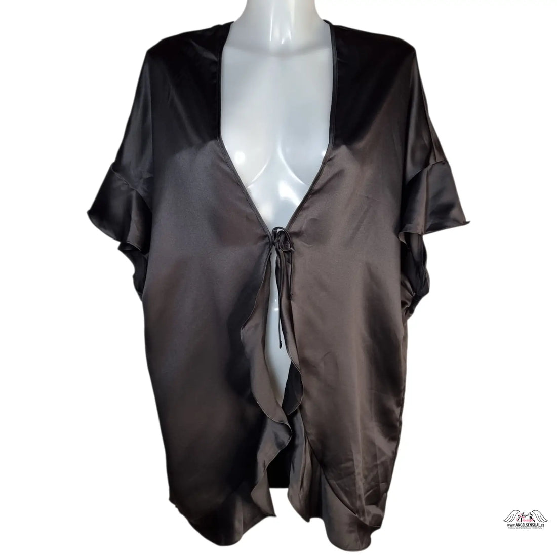 Victoria’s Secret saténový župánek Love s ruffled sleeves a zavazováním vepředu