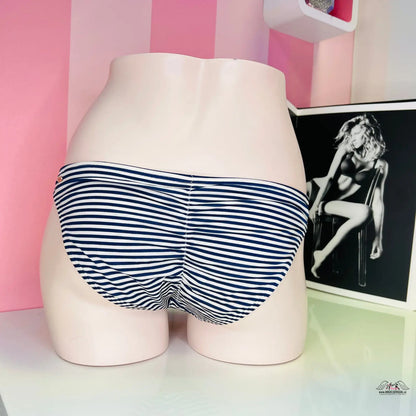 Pruhovaný spodní díl plavek Victoria’s Secret Navy Proužek, stylový nařasený spodní díl