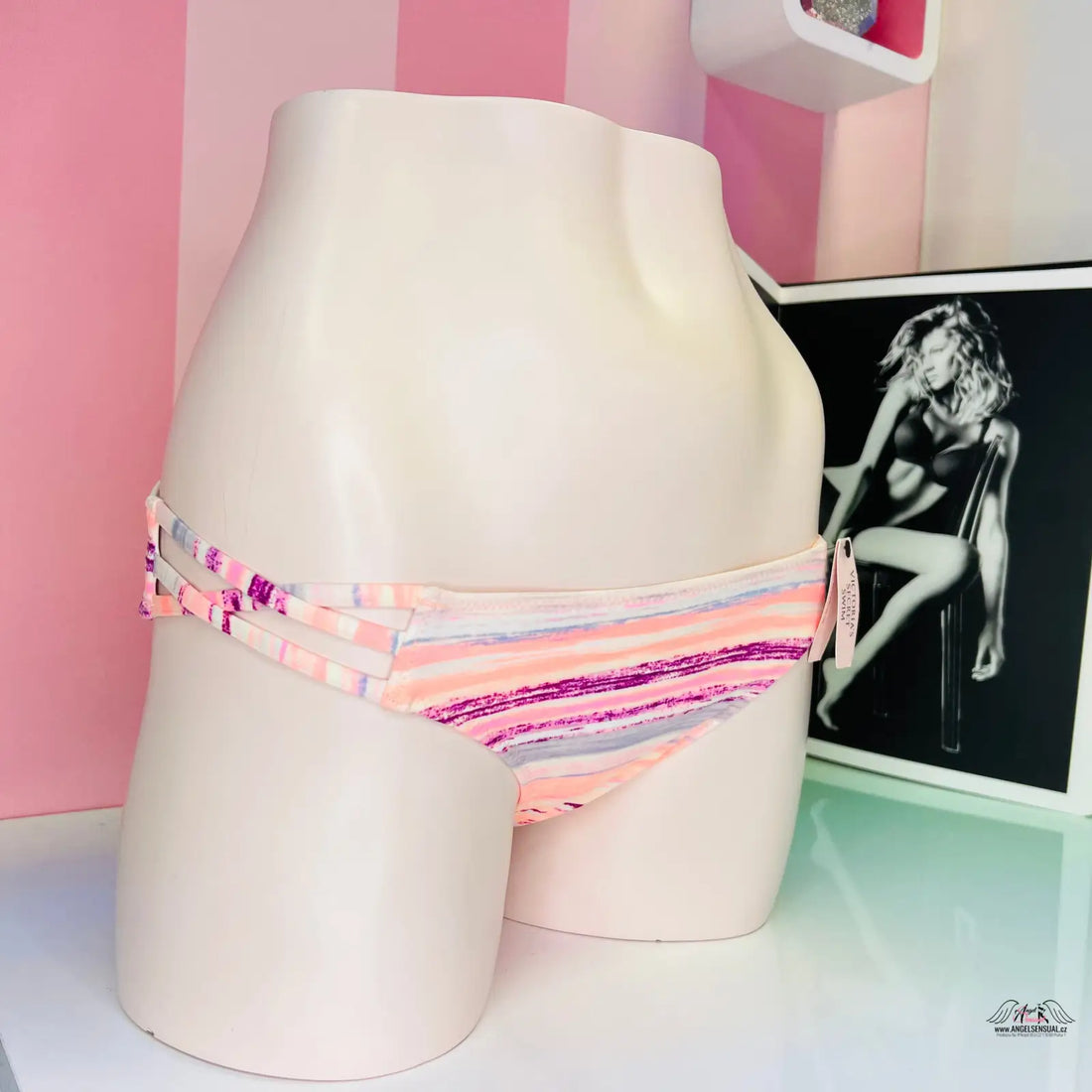 Manekýn spodní díl plavek s pestrobarevnými pruhy, Victoria’s Secret Spodní Díl Plavek Šňůrky Boky