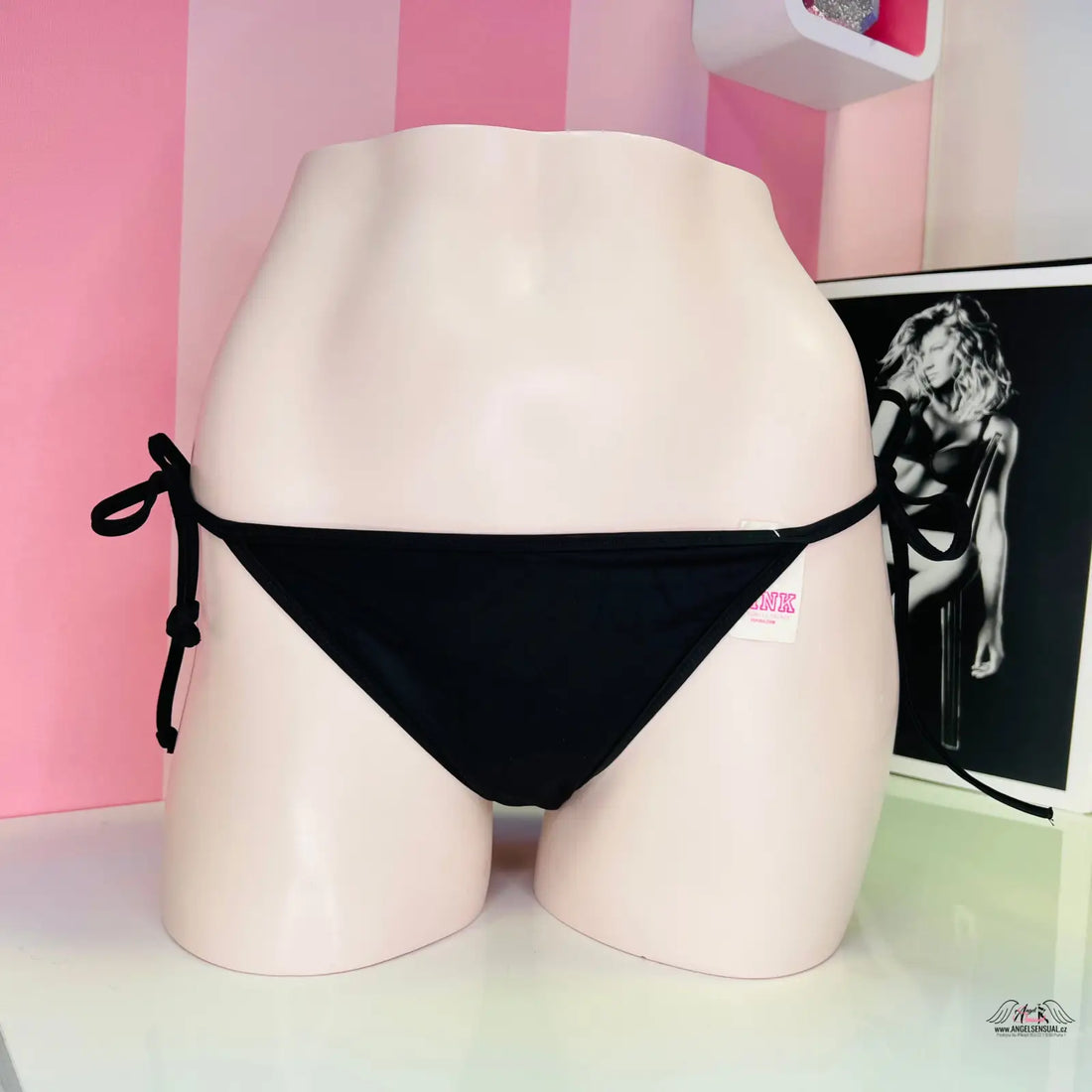 Black spodní díl plavek Victoria’s Secret s vázáním a lehkým nařasením