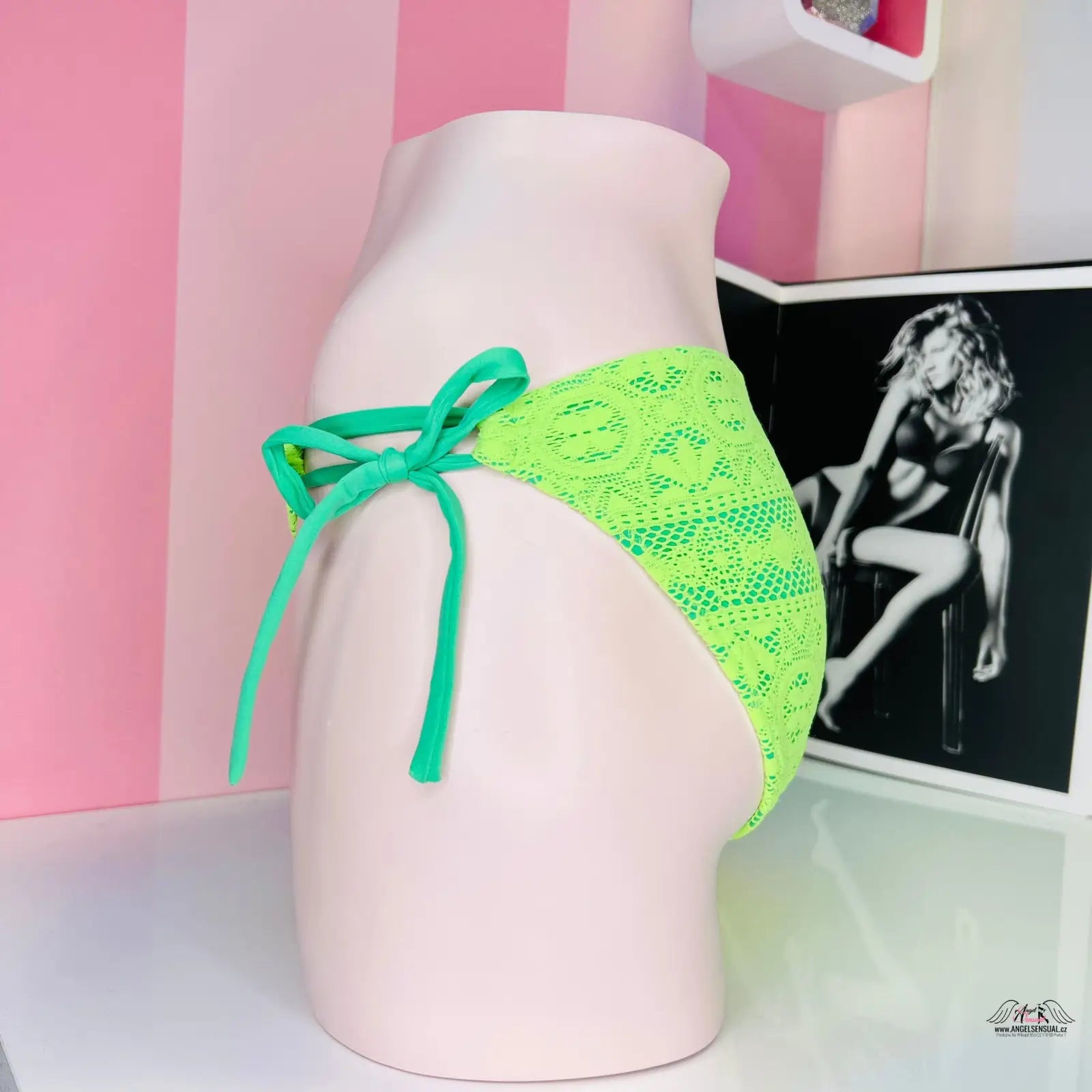 Neonově zelený lace spodní díl plavek s šňůrkovým zavazováním, elegantní spodní díl