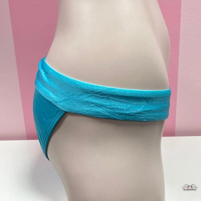 Turquoise spodní díl plavek s zlatou aplikací a lesklými odlesky