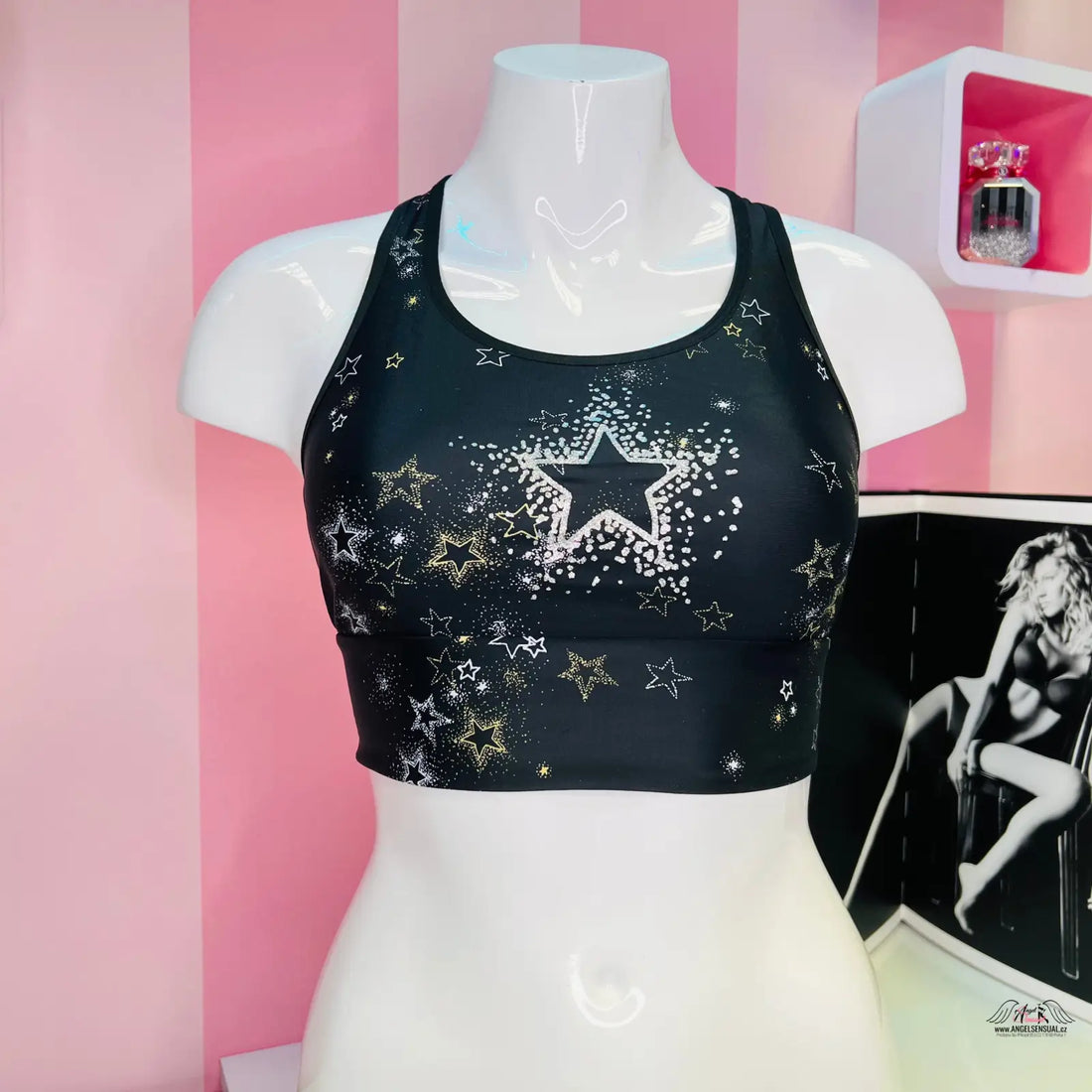Black sportovní podprsenka s hvězdičkami, ideální v kategorii apparel &amp; accessories