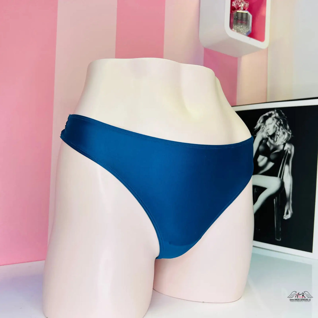 Modré dámské spodní prádlo Victoria’s Secret String Tanga s mašličkami a velmi úzkými pásky