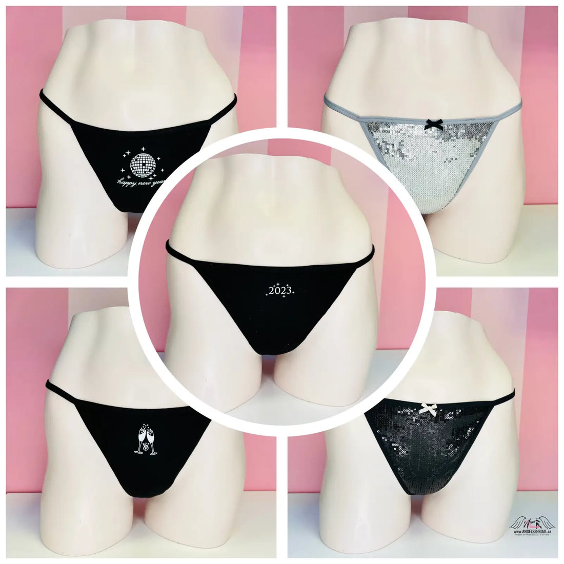 Victoria’s Secret String Tanga Set s černobílým designem a stálými velikostmi