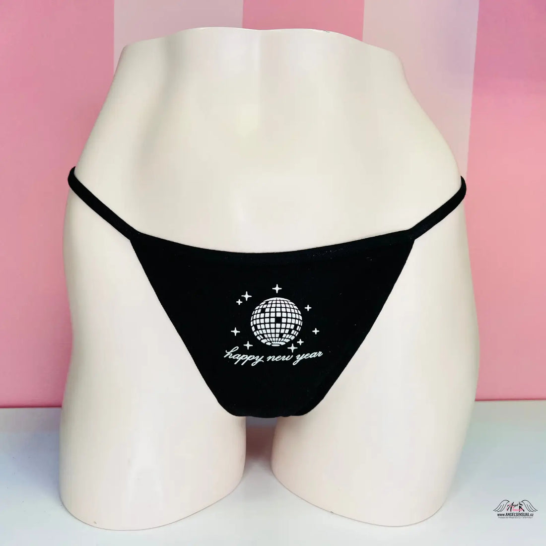 Black thong spodní prádlo s diskotékovým designem a třpytkami, luxusní set pěti kalhotek