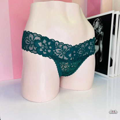 Krajkové tanga Victoria’s Secret s květinovým vzorem, zelené, elegantní design