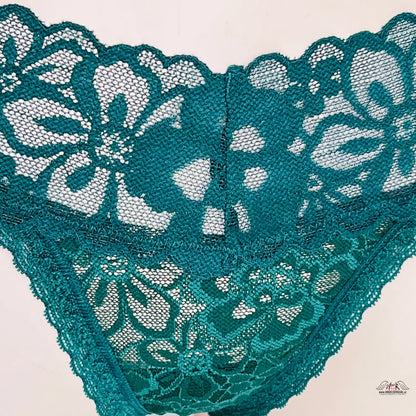 Krajkové tanga Victoria’s Secret s květinovým vzorem zelené barvy
