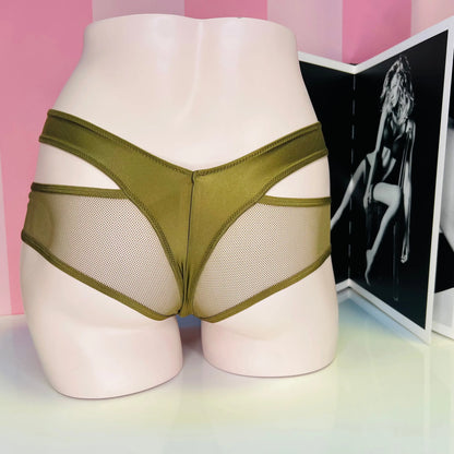 Asymetrické kalhotky se síťovinou - S / Olivová / Nové štítky - Kalhotky Victoria’s Secret