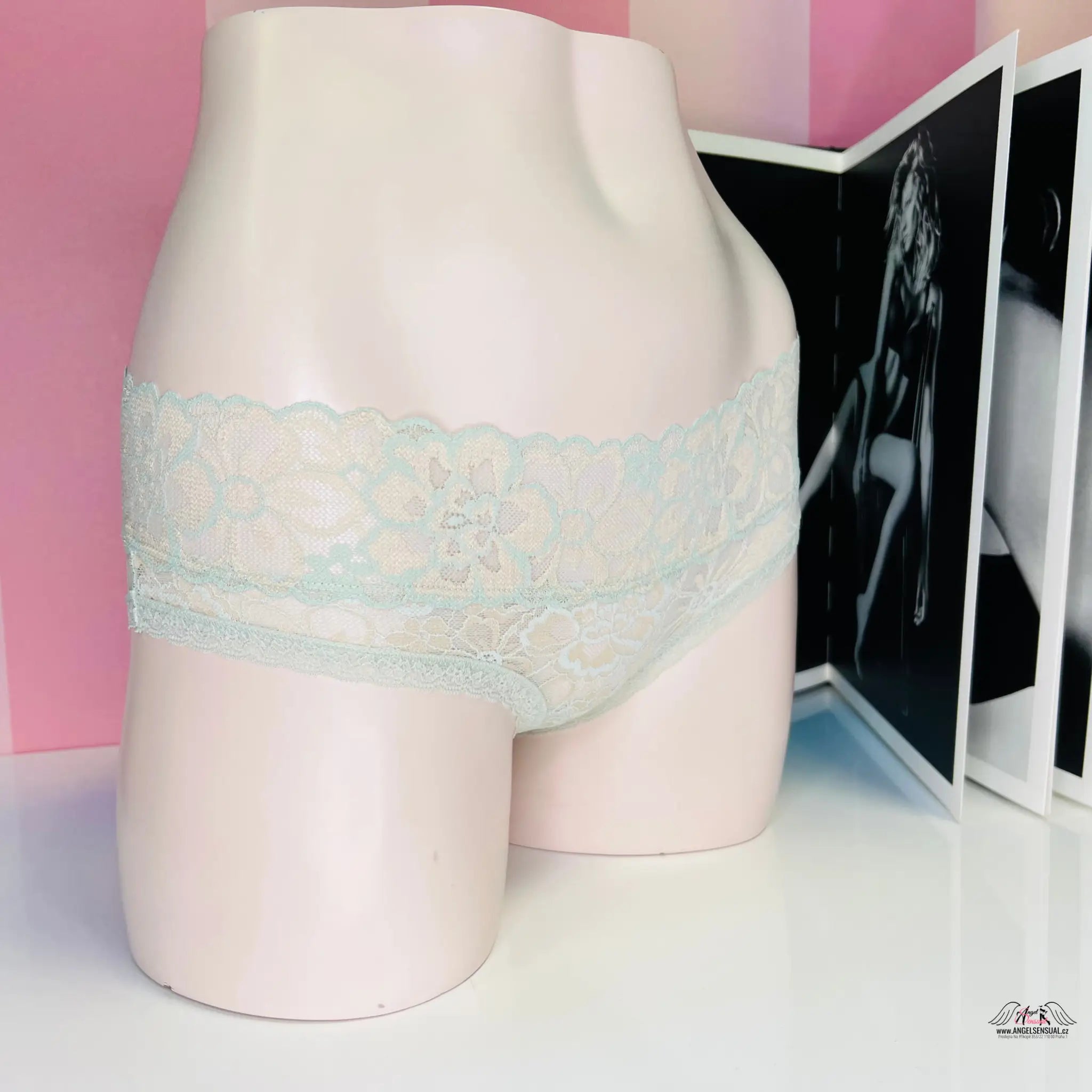 Krajkové kalhotky s květinovým vzorem - XS / Mint / Nové se štítky - Kalhotky Victoria’s Secret