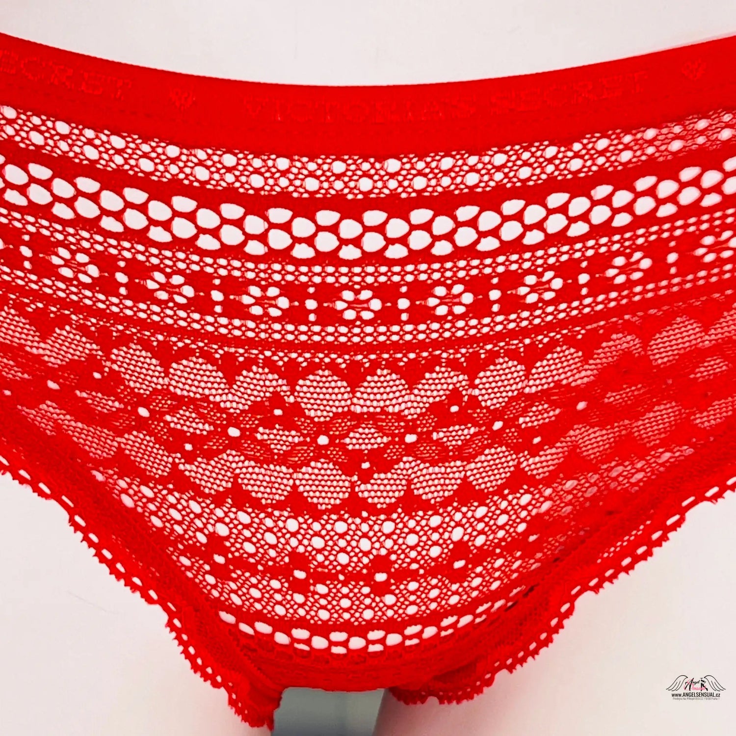 Krajkové kalhotky s ozdobnou gumou - XS / Červená / Nové se štítky - Kalhotky Victoria’s Secret