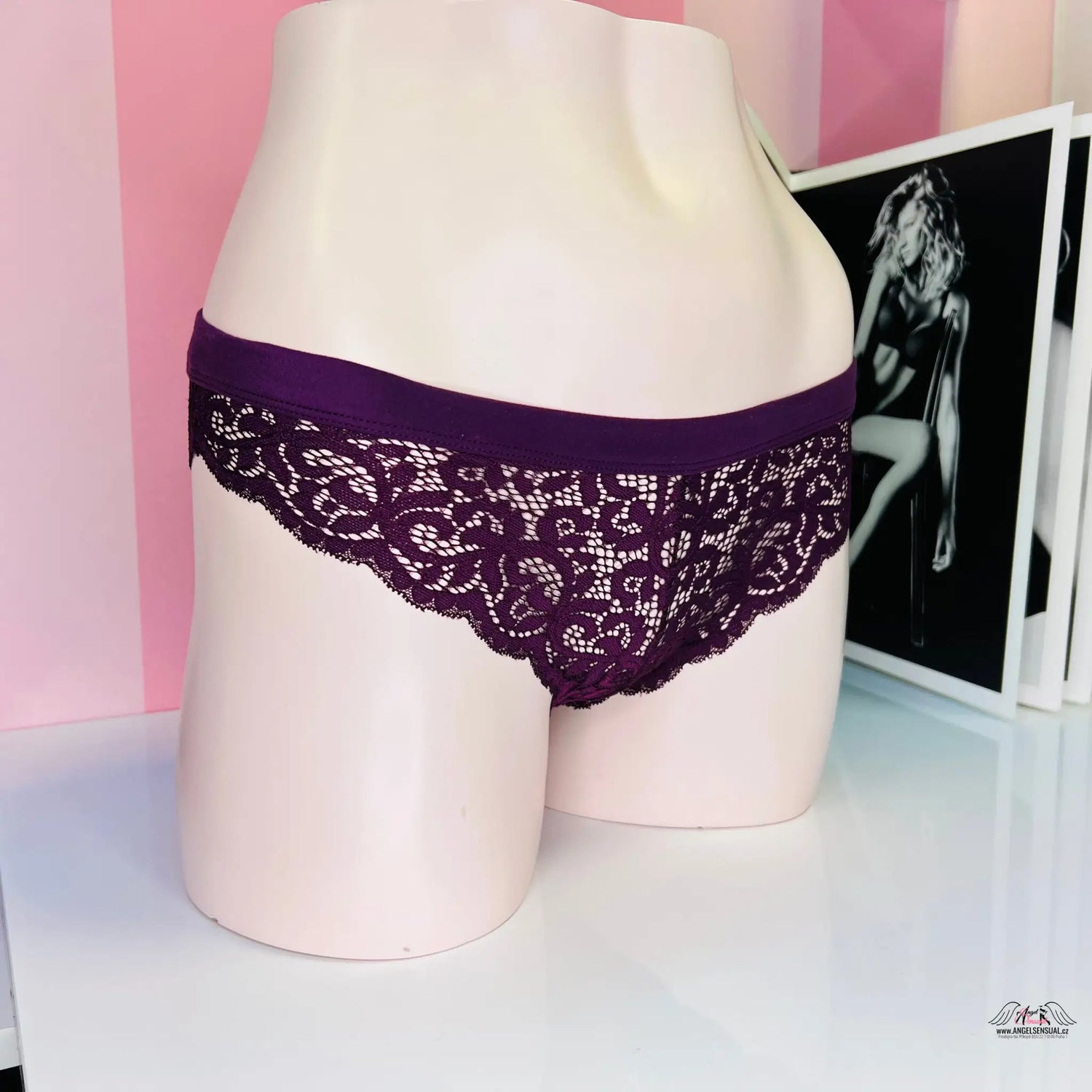 Krajkové kalhotky se sametovou gumou - XS / Fialová / Nové štítky - Kalhotky Victoria’s Secret