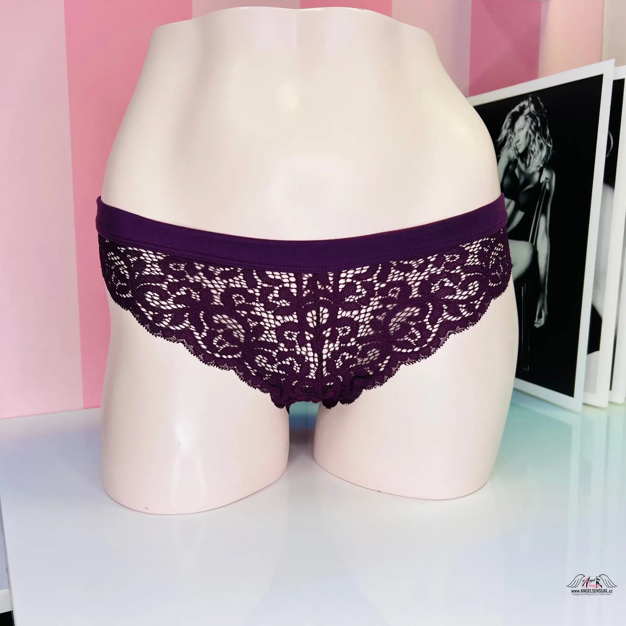 Krajkové kalhotky se sametovou gumou - XS / Fialová / Nové štítky - Kalhotky Victoria’s Secret