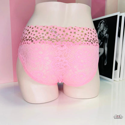 Krajkové kalhotky se zlatými hvězdičkami - M / Růžová / Nové štítky - Kalhotky Victoria’s Secret