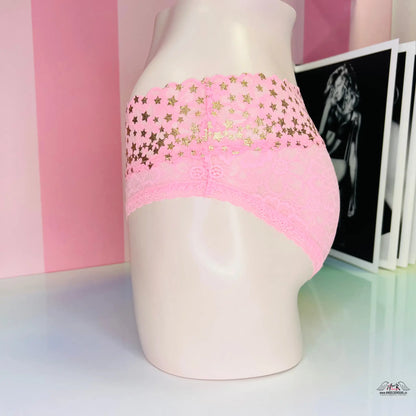 Krajkové kalhotky se zlatými hvězdičkami - M / Růžová / Nové štítky - Kalhotky Victoria’s Secret