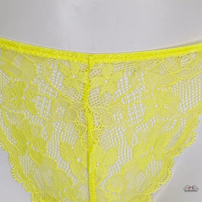 Krajkové tanga se stříbrnou aplikací - Žlutá / S / Nové štítky - Tanga Victoria’s Secret