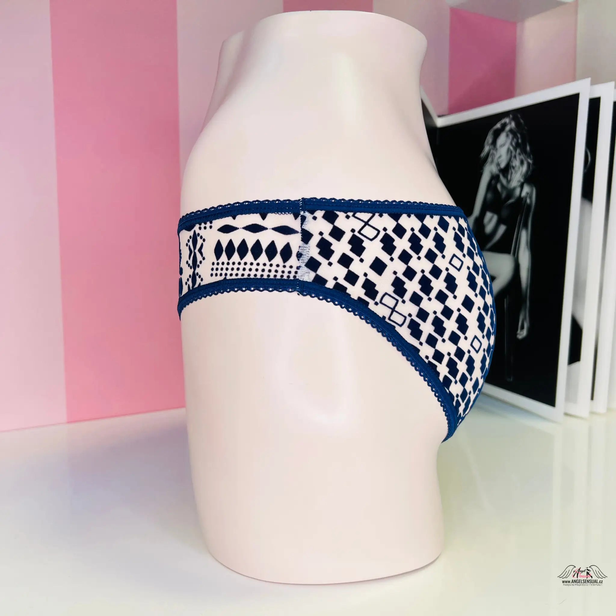 Síťované kalhotky s ornamenty - XS / Modrá / Nové se štítky - Kalhotky Victoria’s Secret
