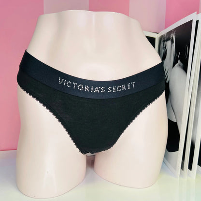 Tanga s kamínky - S / Černá / Nové se štítky - Victoria’s Secret
